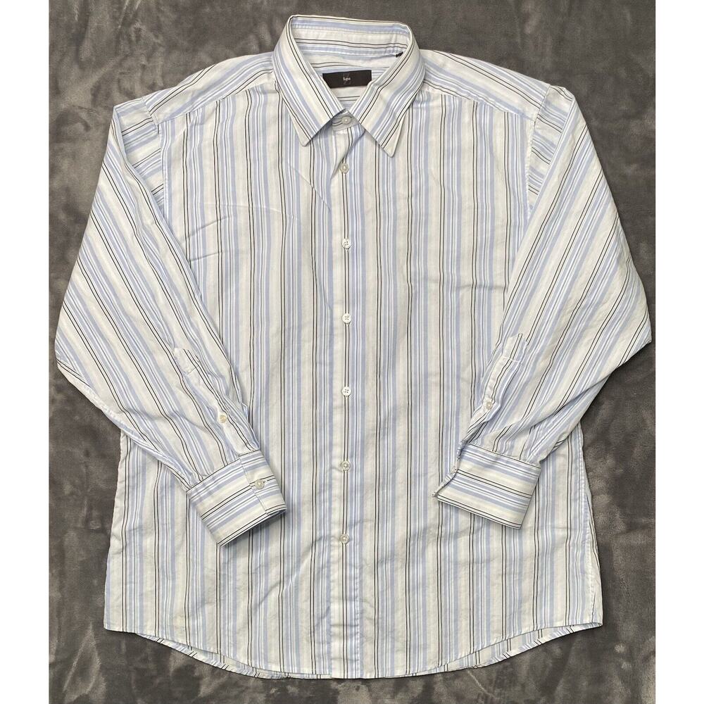 Ermenegildo Zegna Dress Button Shirt Men's 44/17.5 White Striped Long Sleeve